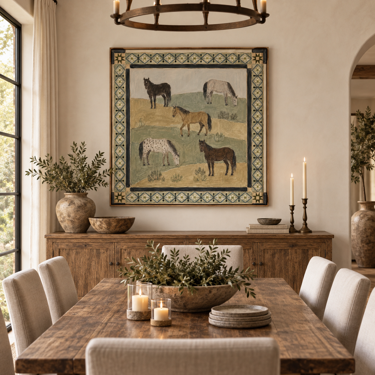 ARBYNART Vintage Americana Art | Five Equines on the Meadow