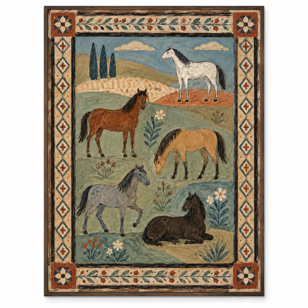 ARBYNART Vintage Americana Art | Five Equines on the Prairie
