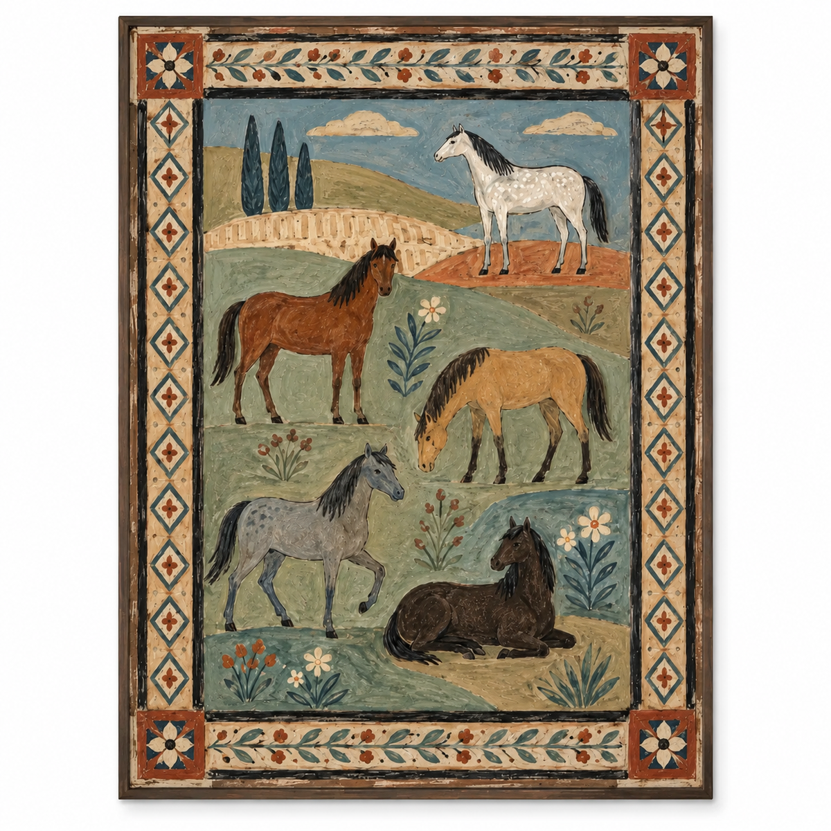 ARBYNART Vintage Americana Art | Five Equines on the Prairie