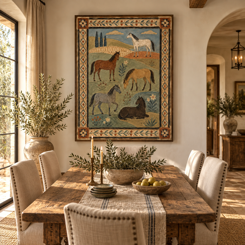 ARBYNART Vintage Americana Art | Five Equines on the Prairie