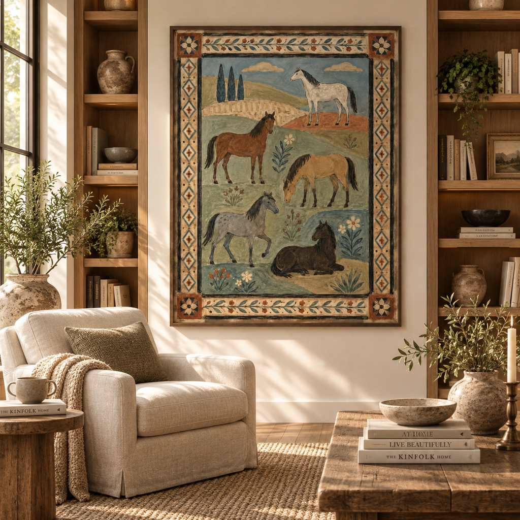 ARBYNART Vintage Americana Art | Five Equines on the Prairie