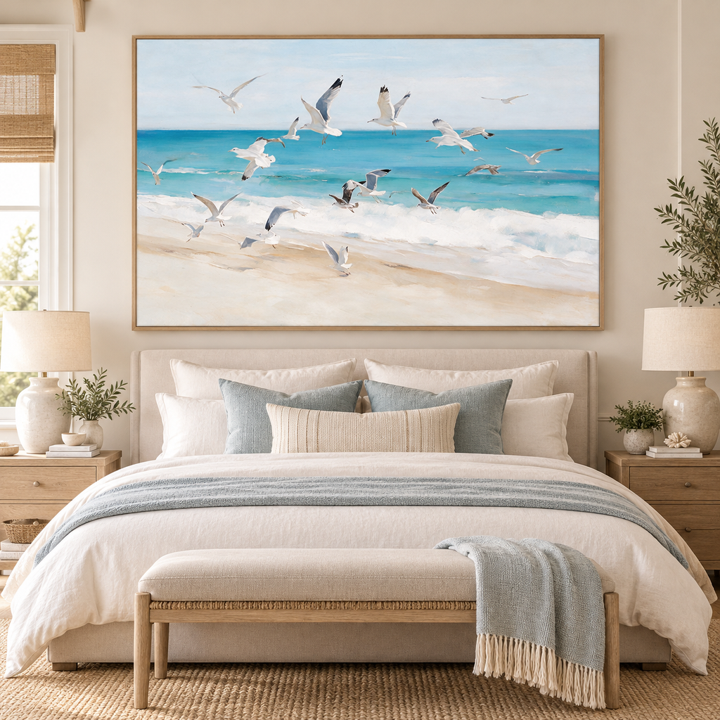 ARBYNART Impressionist Art | Flock of Gulls above the Surf