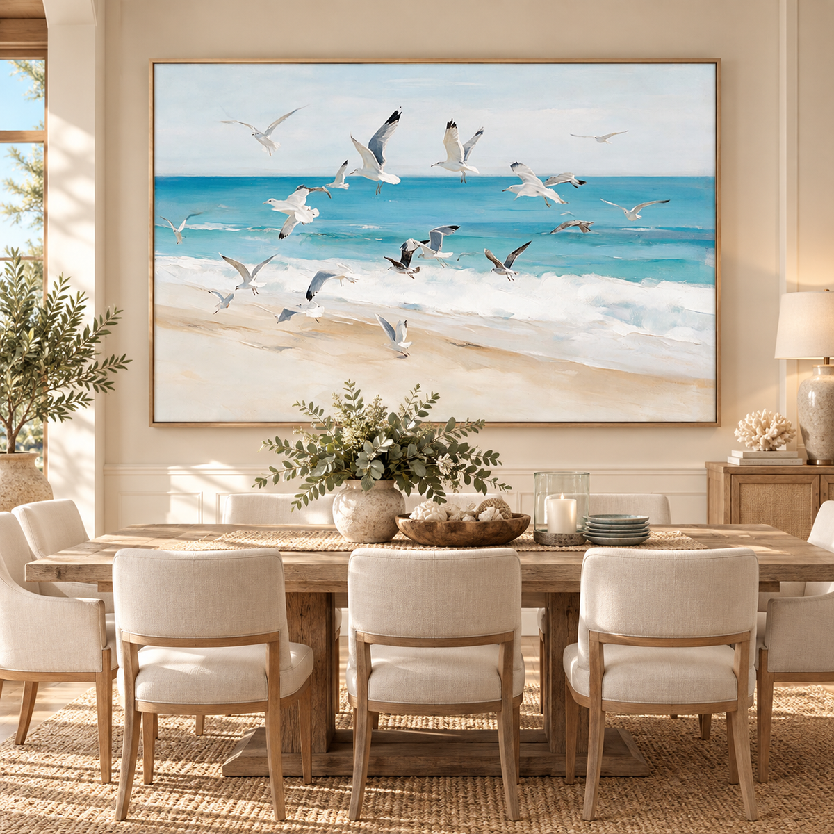ARBYNART Impressionist Art | Flock of Gulls above the Surf