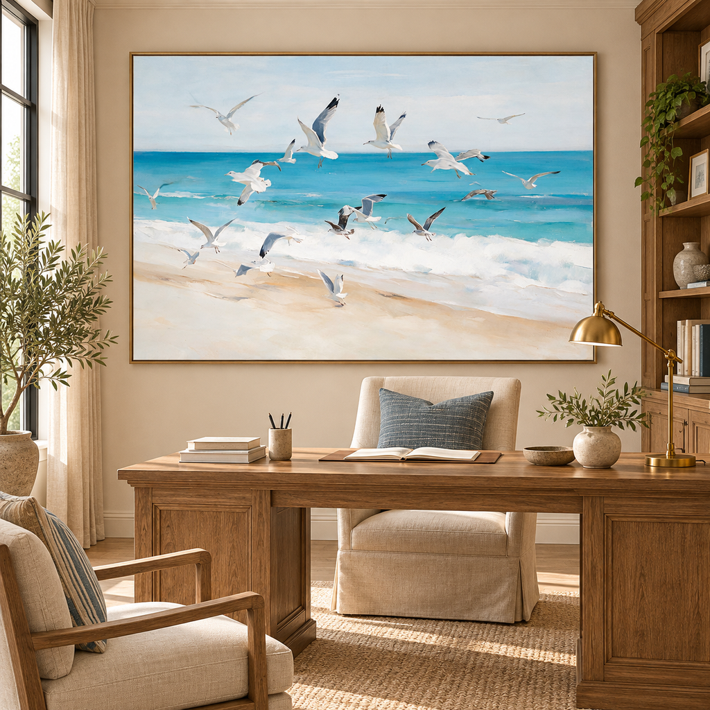 ARBYNART Impressionist Art | Flock of Gulls above the Surf