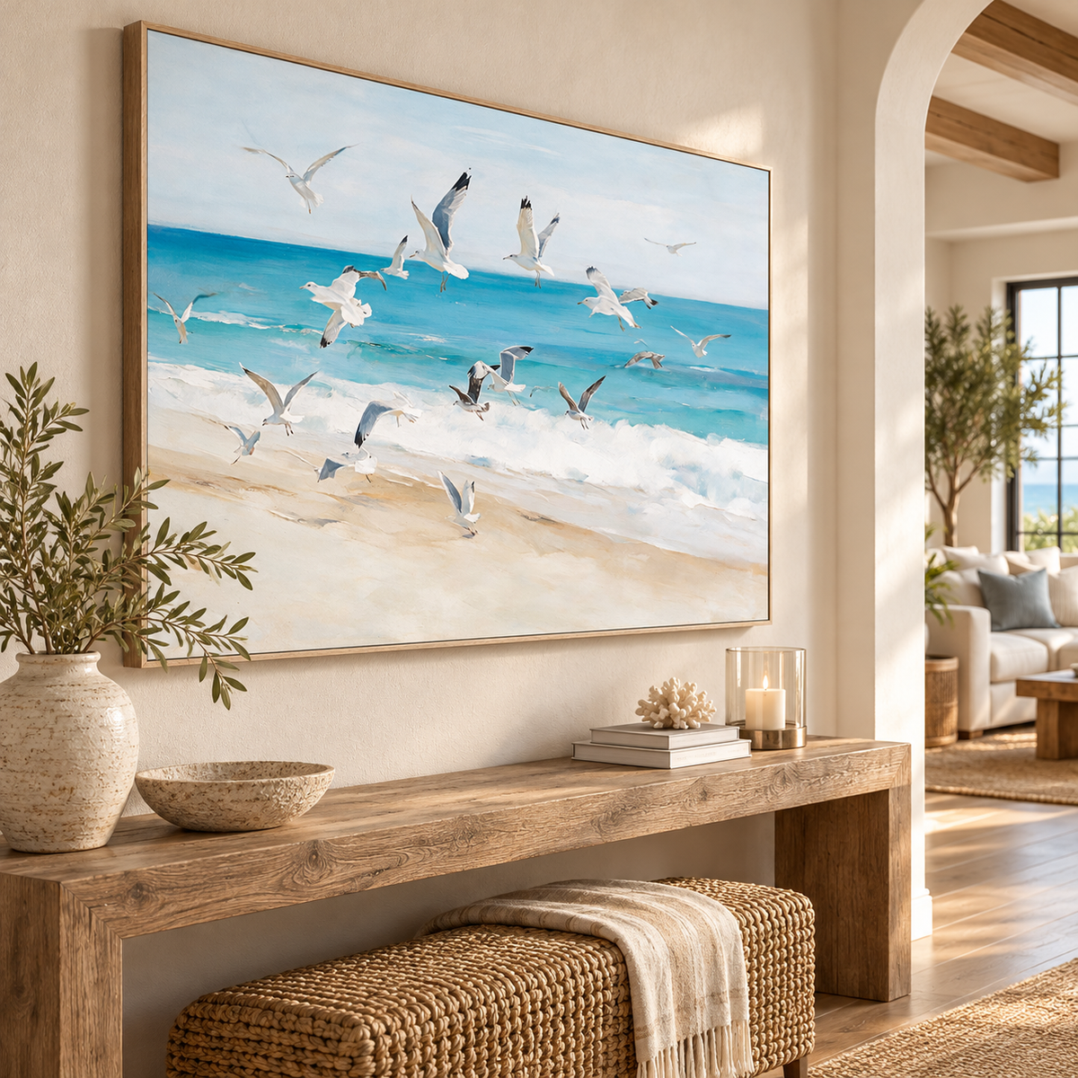 ARBYNART Impressionist Art | Flock of Gulls above the Surf