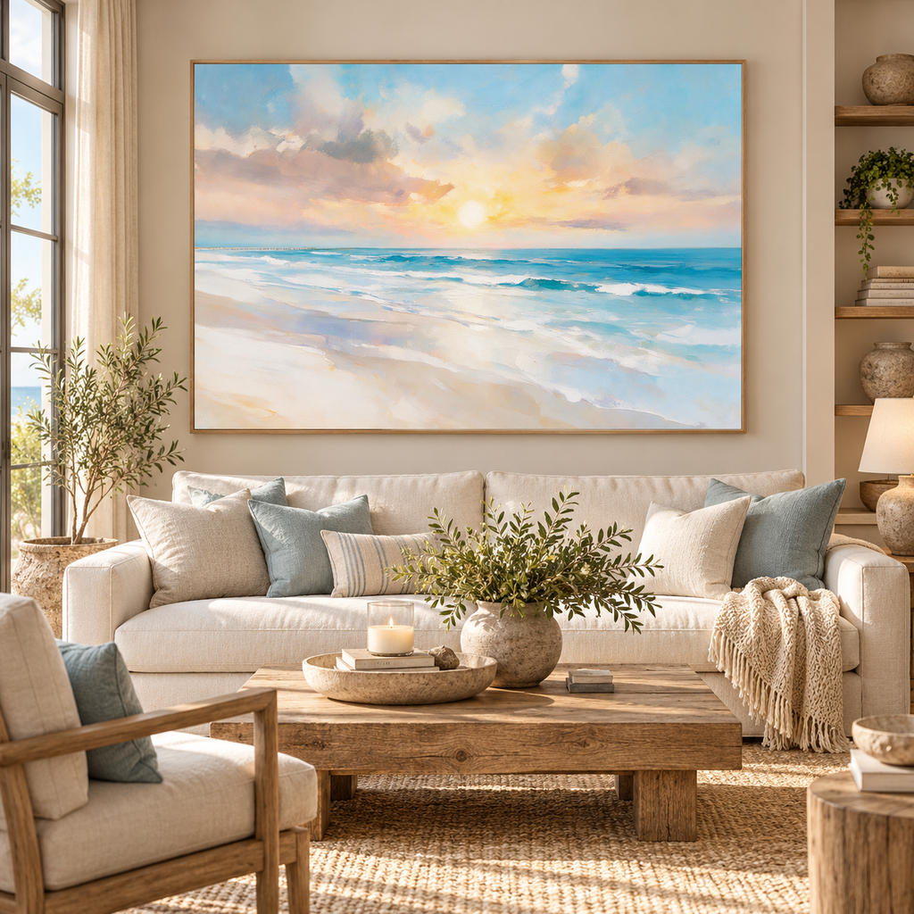 ARBYNART Impressionist Art | Full Sun above Layered Blue Surf