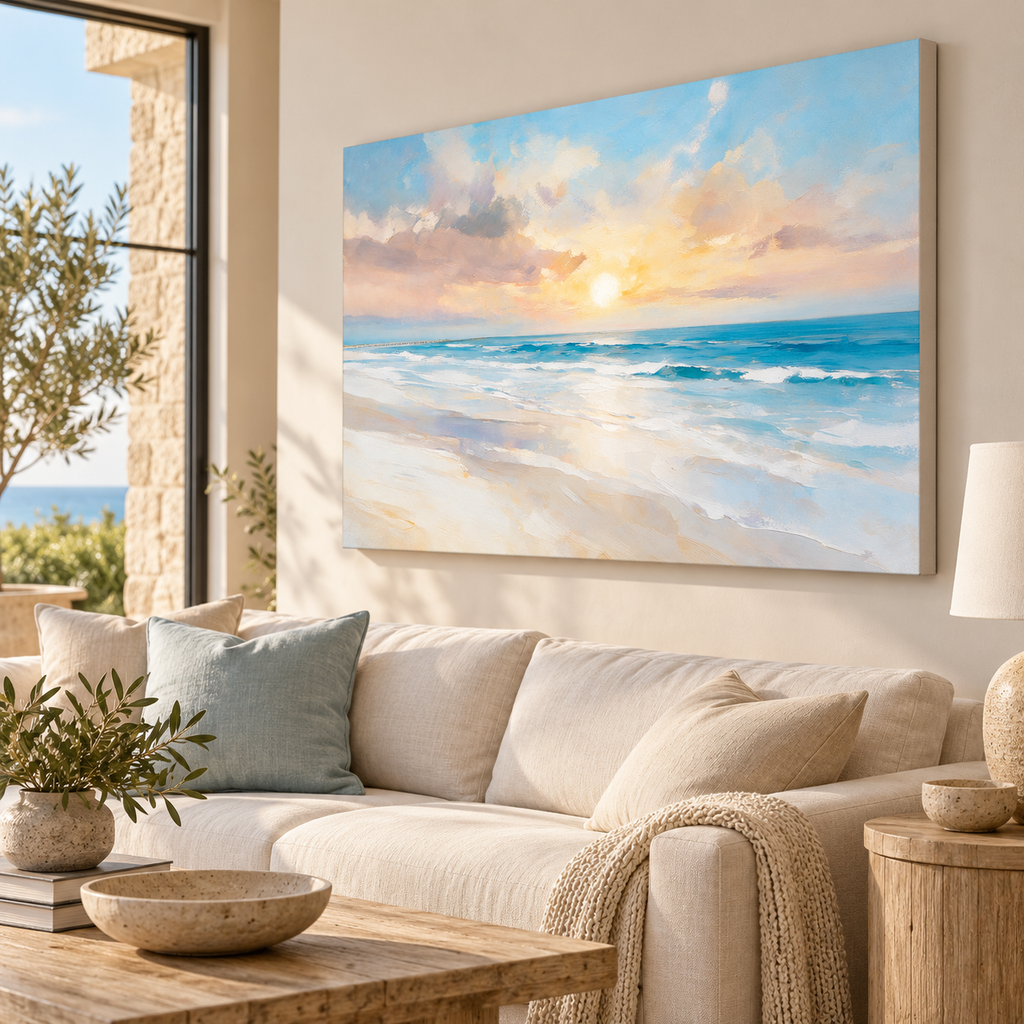 ARBYNART Impressionist Art | Full Sun above Layered Blue Surf