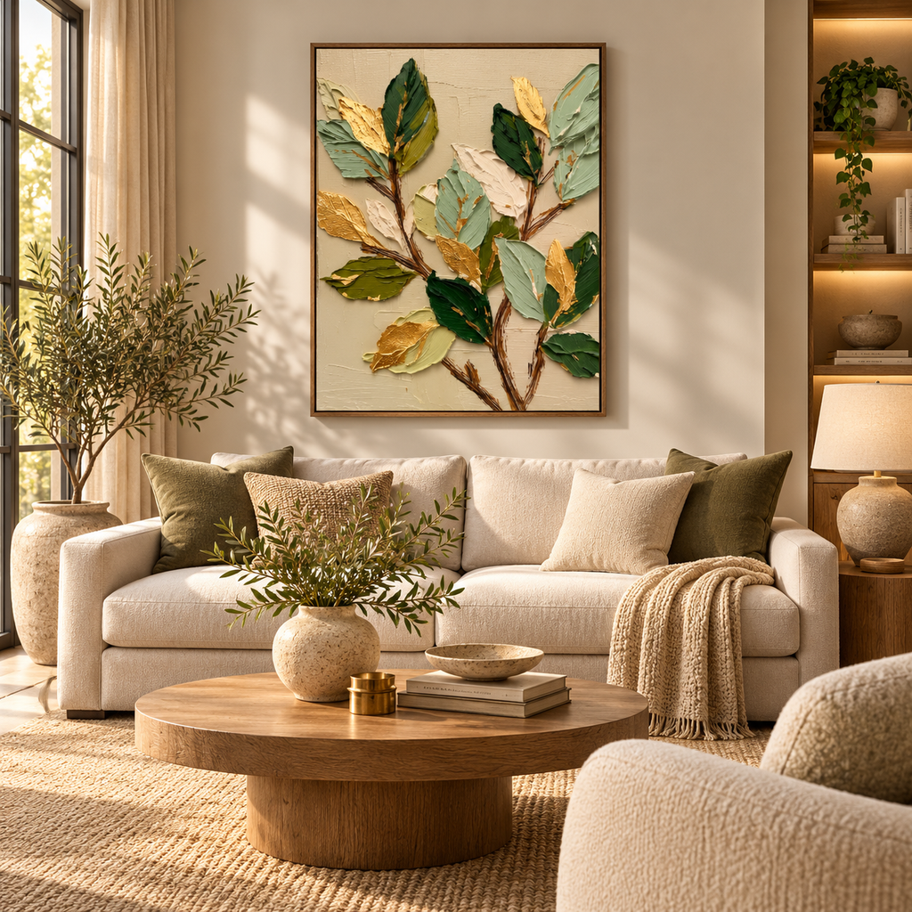 ARBYNART 3D Textured Art | Gilded Leaf Cluster
