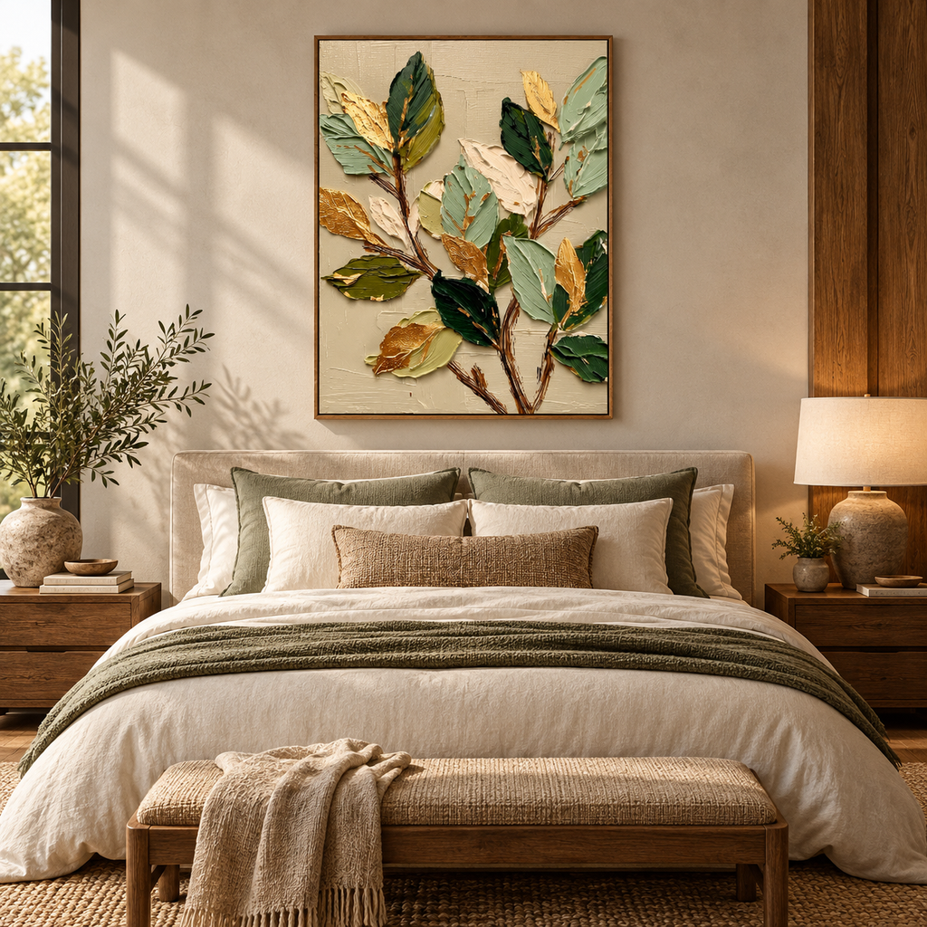 ARBYNART 3D Textured Art | Gilded Leaf Cluster