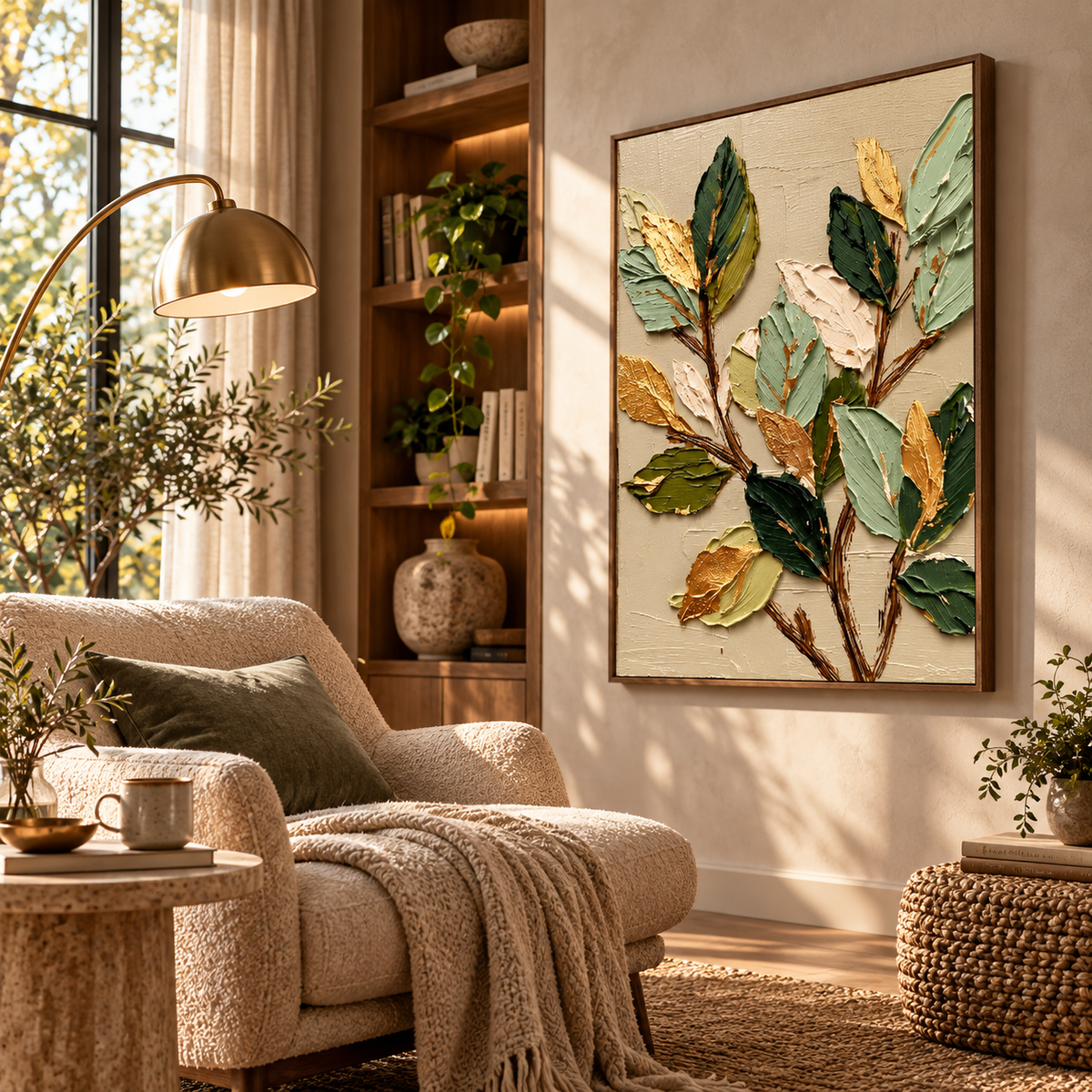 ARBYNART 3D Textured Art | Gilded Leaf Cluster