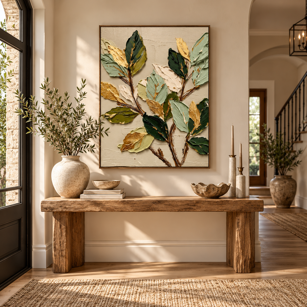 ARBYNART 3D Textured Art | Gilded Leaf Cluster