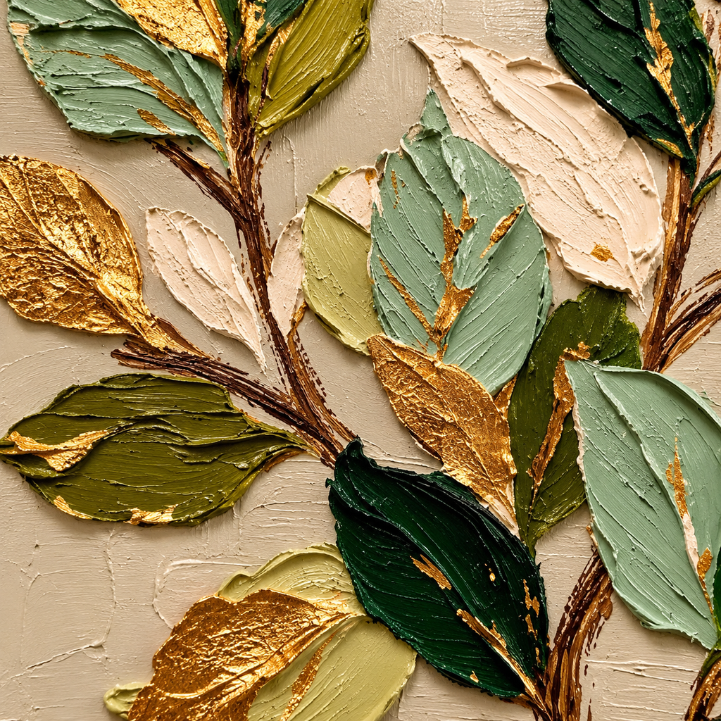 ARBYNART 3D Textured Art | Gilded Leaf Cluster