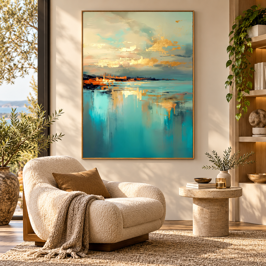 ARBYNART Abstract Art | Golden Coastal Reflections
