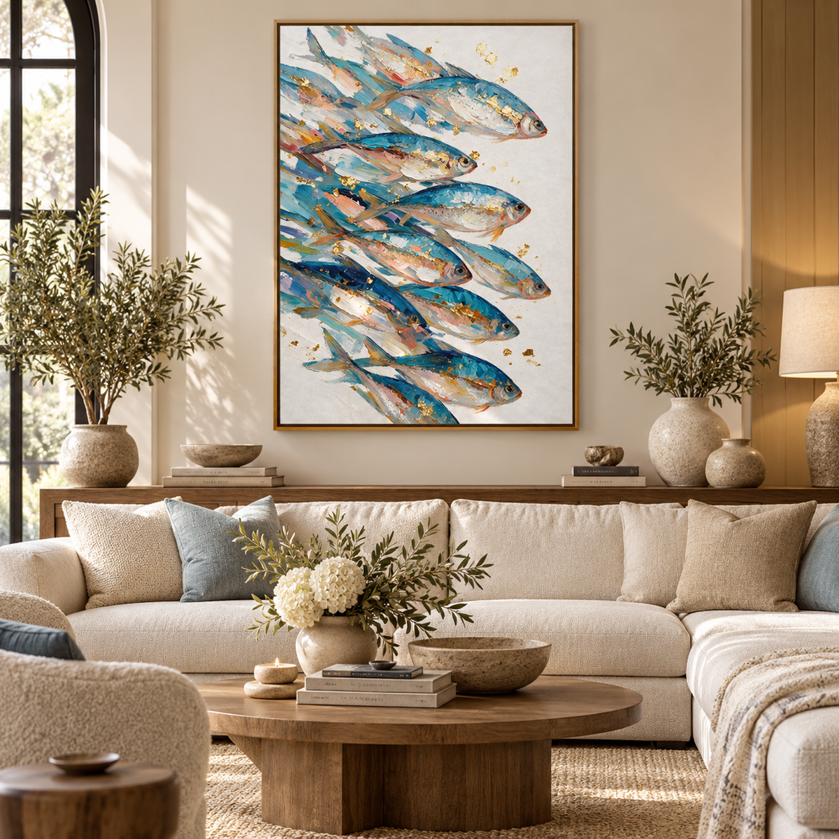 ARBYNART Abstract Art | Golden Glimmers of the Azure Shoal