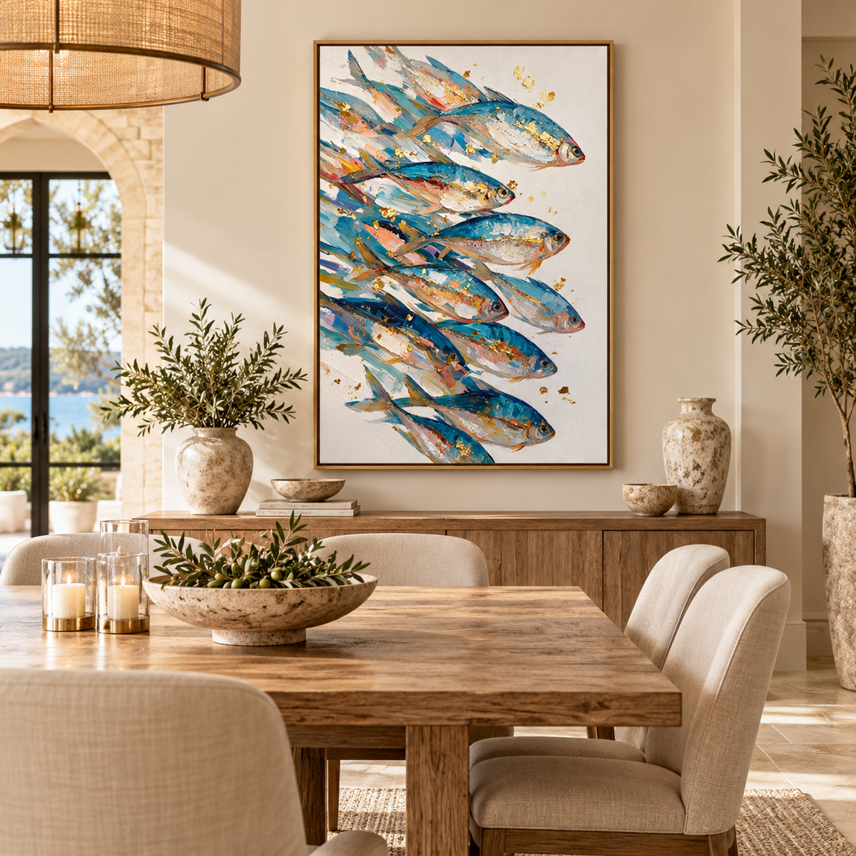ARBYNART Abstract Art | Golden Glimmers of the Azure Shoal