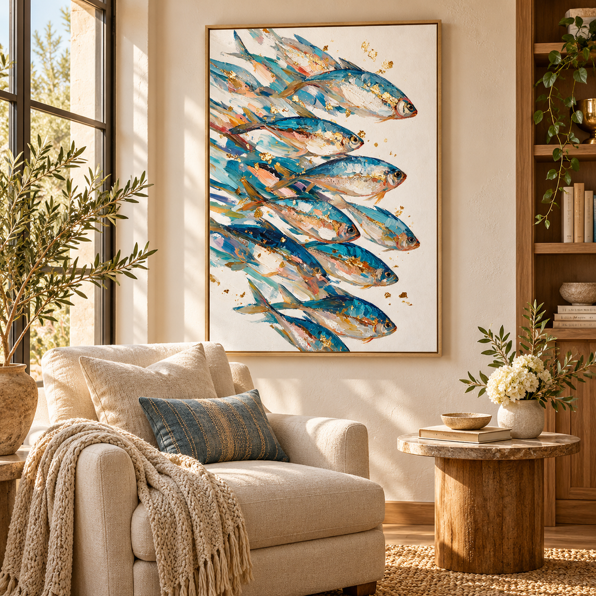 ARBYNART Abstract Art | Golden Glimmers of the Azure Shoal