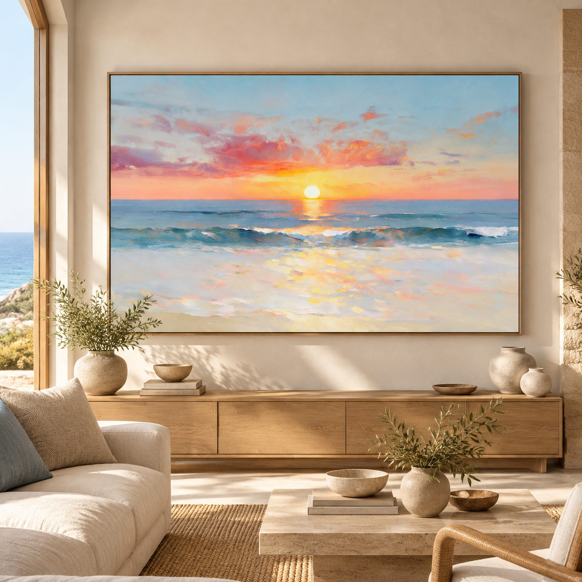 ARBYNART Impressionist Art | Golden Sun on the Open Sea