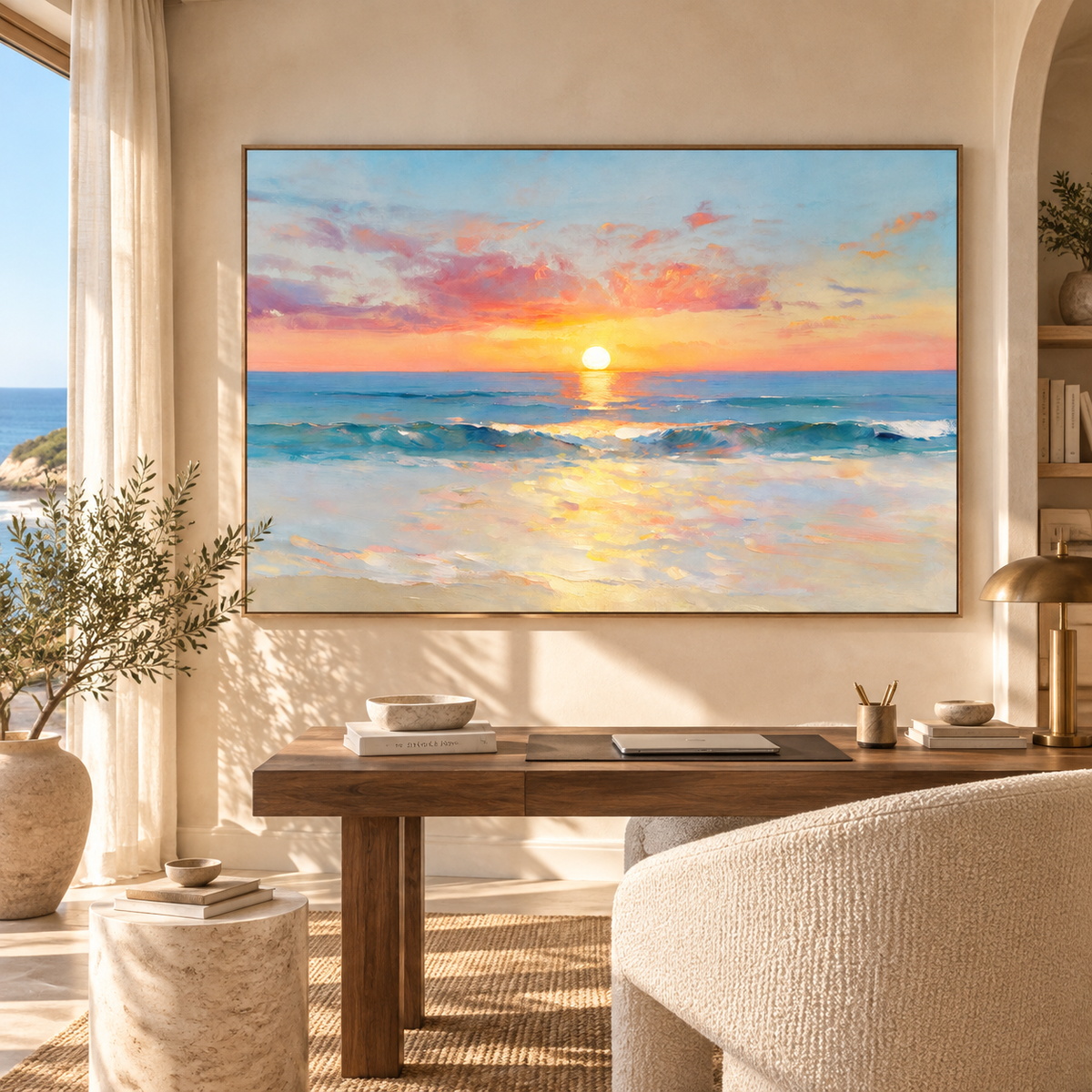 ARBYNART Impressionist Art | Golden Sun on the Open Sea