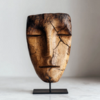 Charred Cracked Visage Mask Sculpture — wood mask wall sculpture