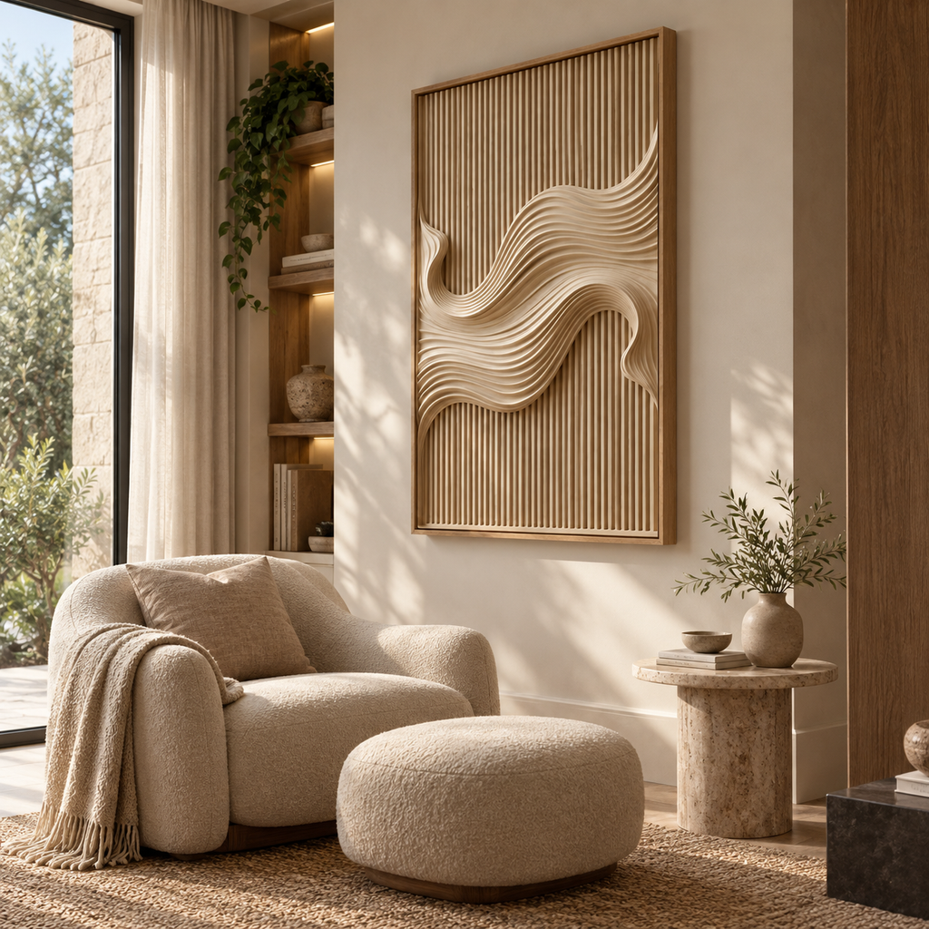ARBYNART 3D Textured Art | Ivory Drift Line