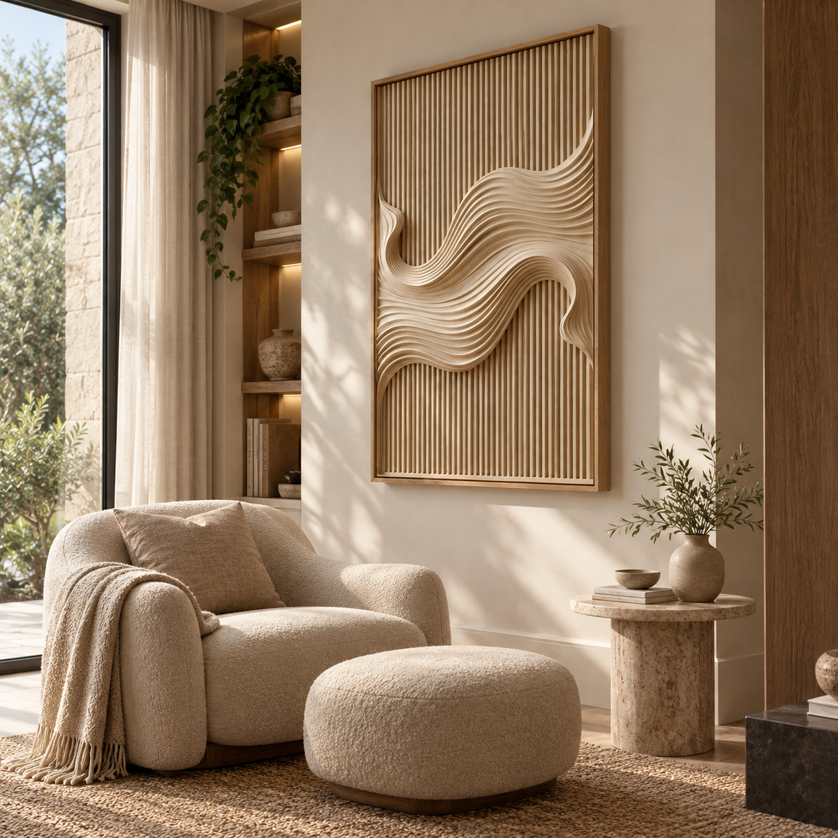 ARBYNART 3D Textured Art | Ivory Drift Line