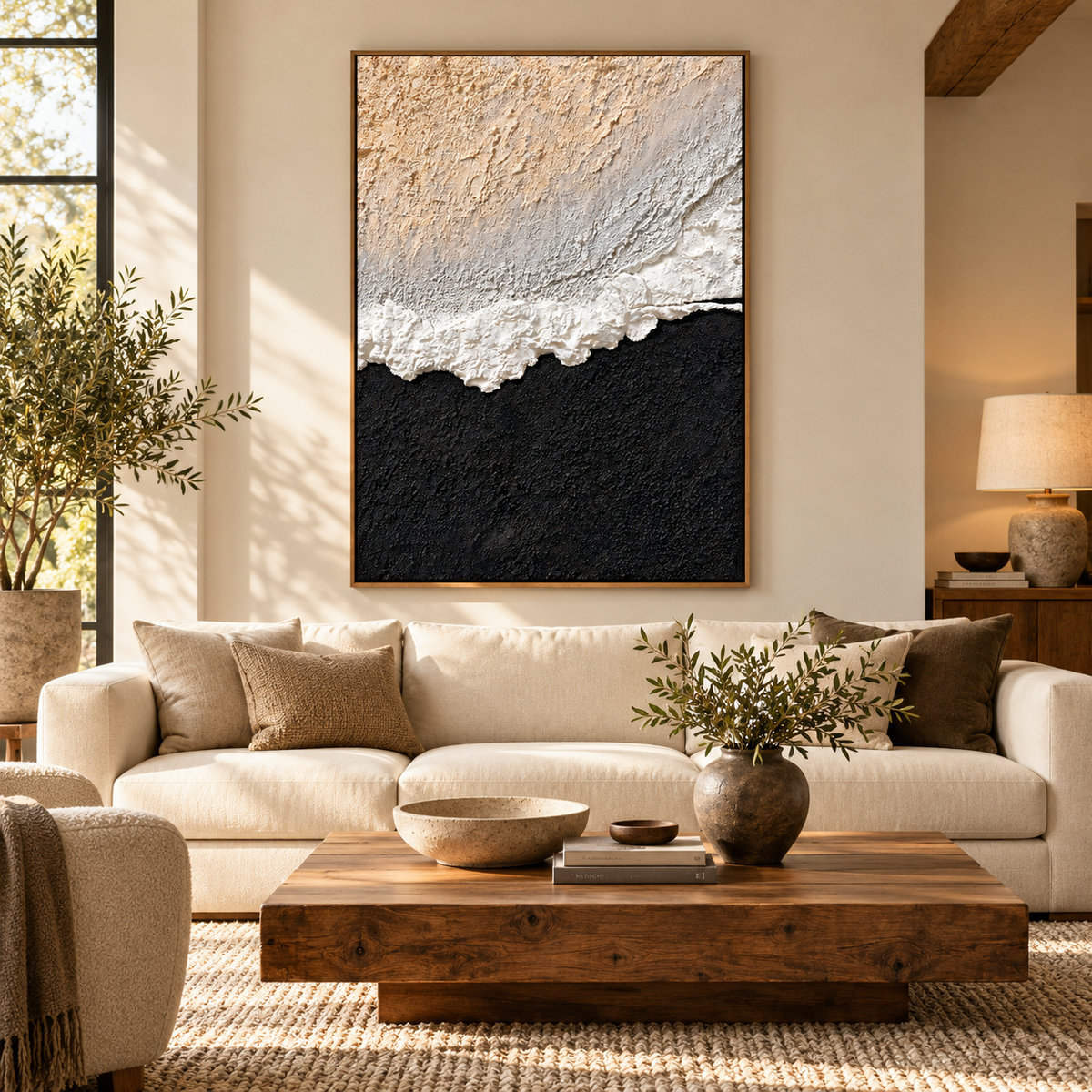 ARBYNART Abstract Art | Ivory Waves on Midnight Sands