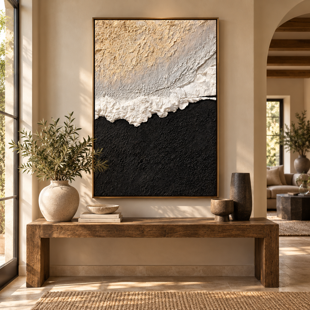 ARBYNART Abstract Art | Ivory Waves on Midnight Sands