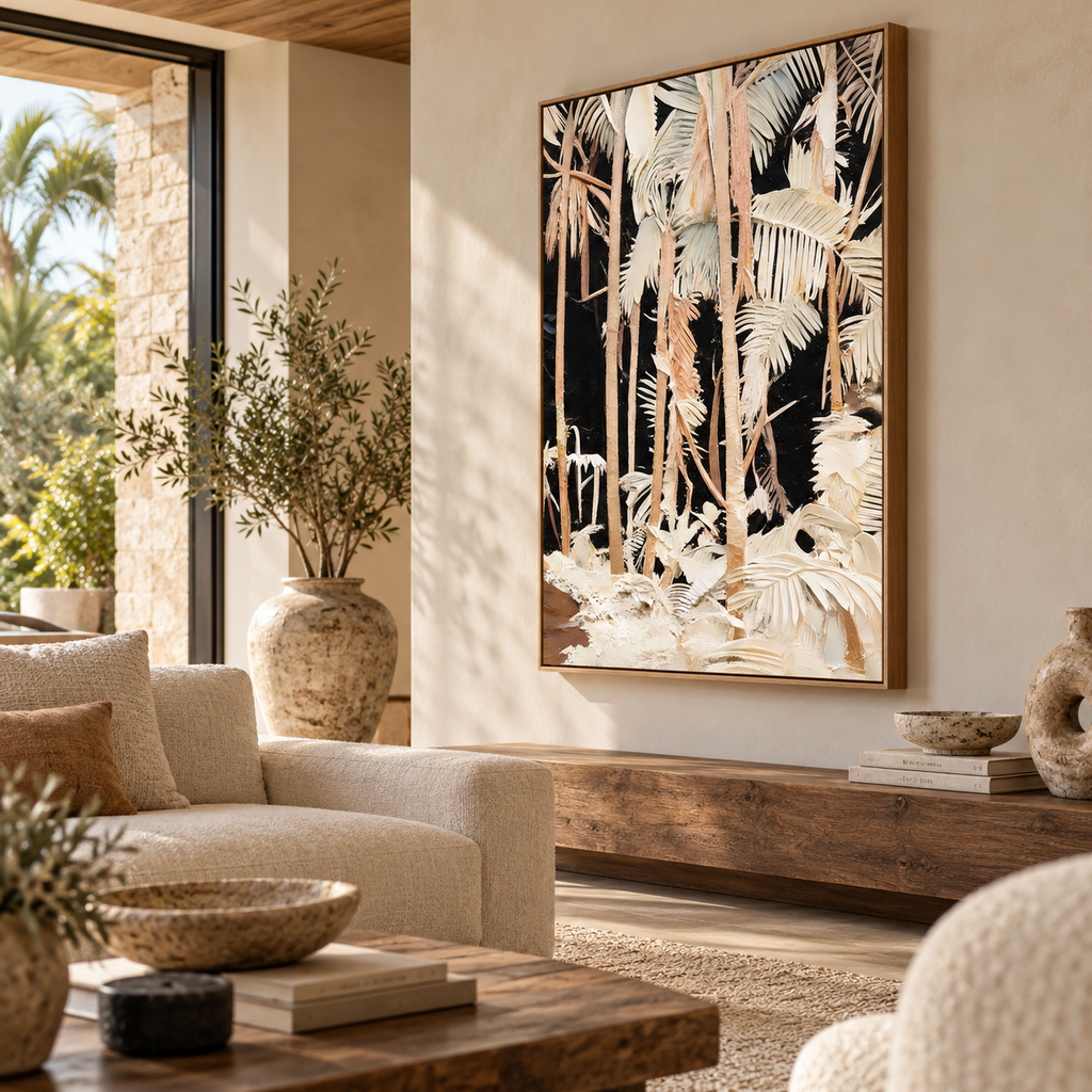 ARBYNART Abstract Art | Ivory Whispers of the Midnight Palms