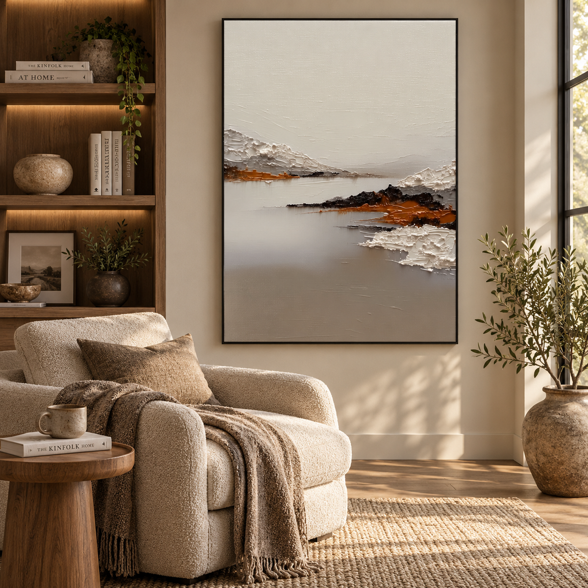 ARBYNART 3D Textured Art | Minimalist Mountain Lake Relief