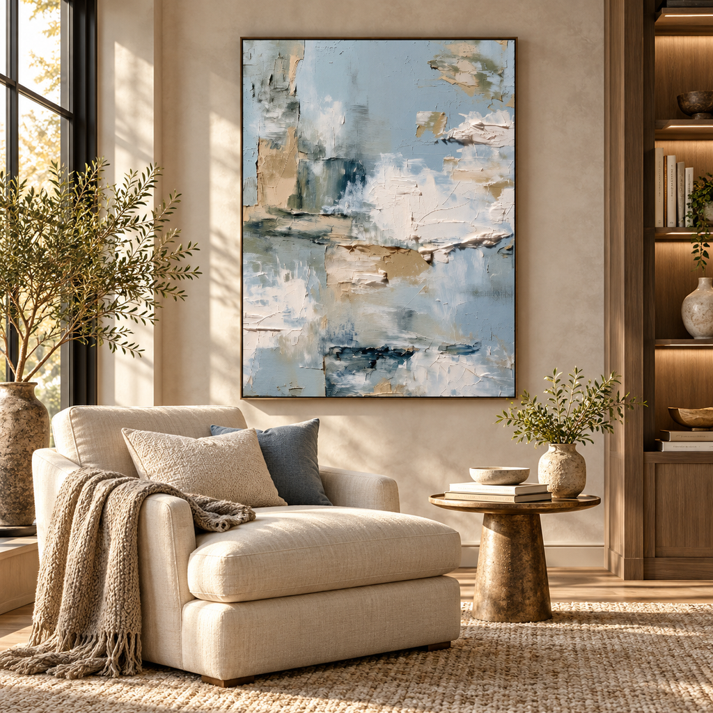 ARBYNART 3D Textured Art | Misty Blue Abstract
