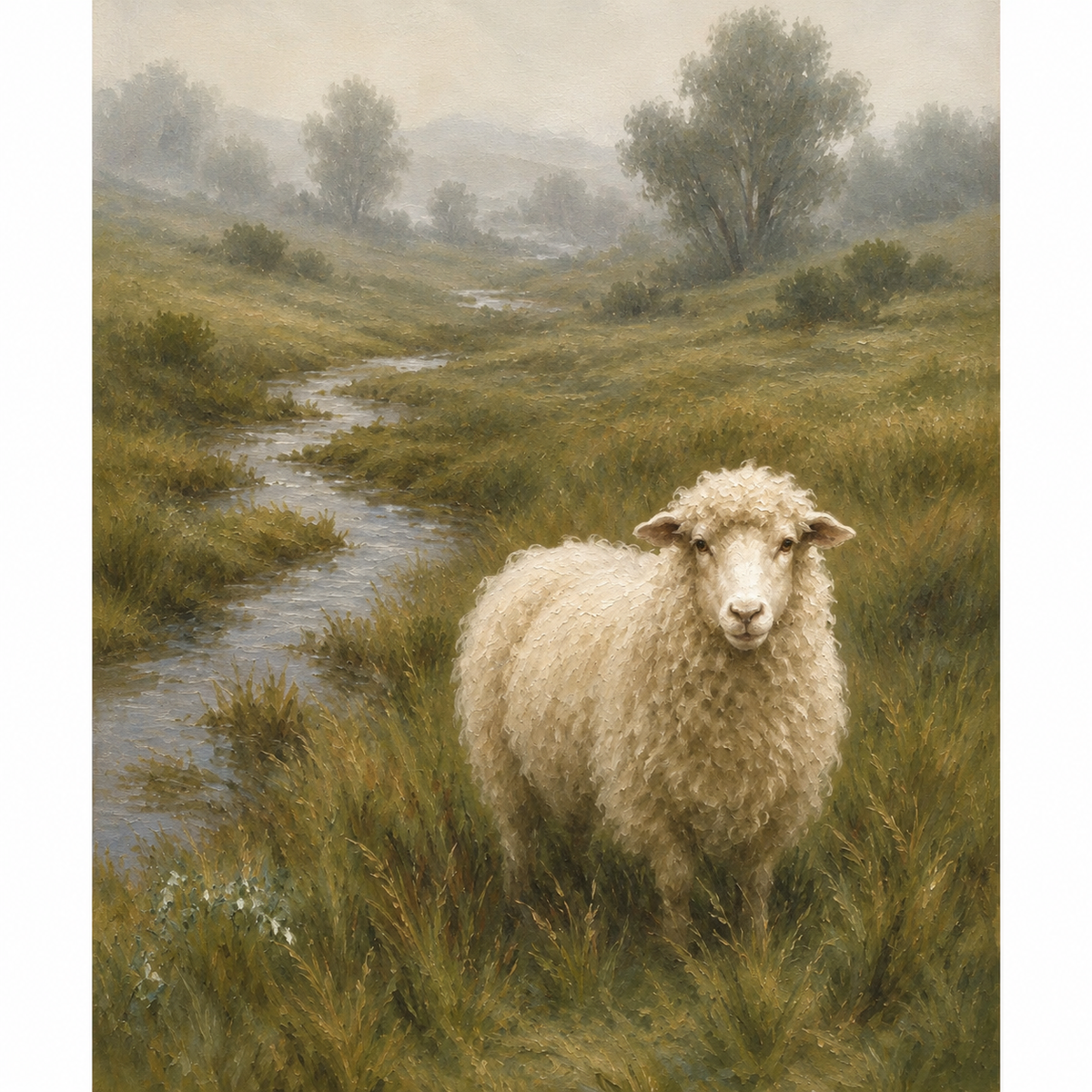ARBYNART Vintage Americana Art | Misty Valley Grazing Ewe