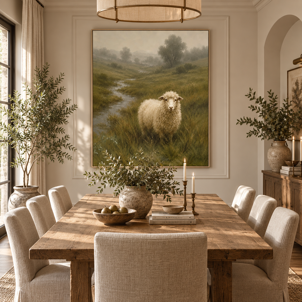 ARBYNART Vintage Americana Art | Misty Valley Grazing Ewe