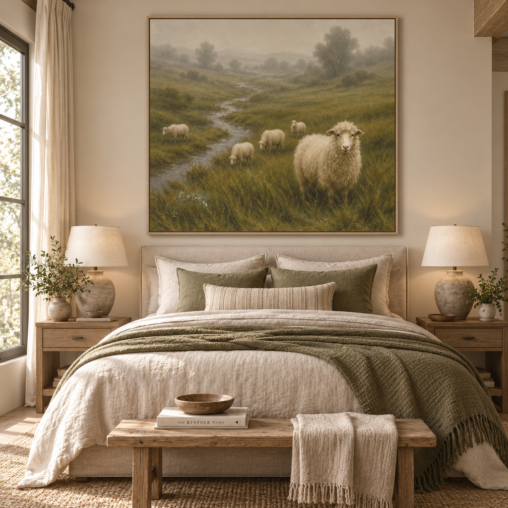 ARBYNART Vintage Americana Art | Misty Valley Grazing Ewe