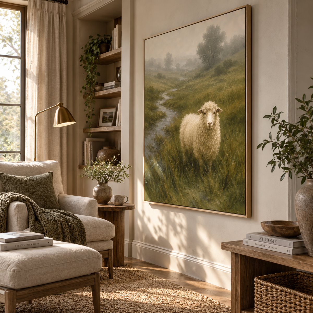 ARBYNART Vintage Americana Art | Misty Valley Grazing Ewe