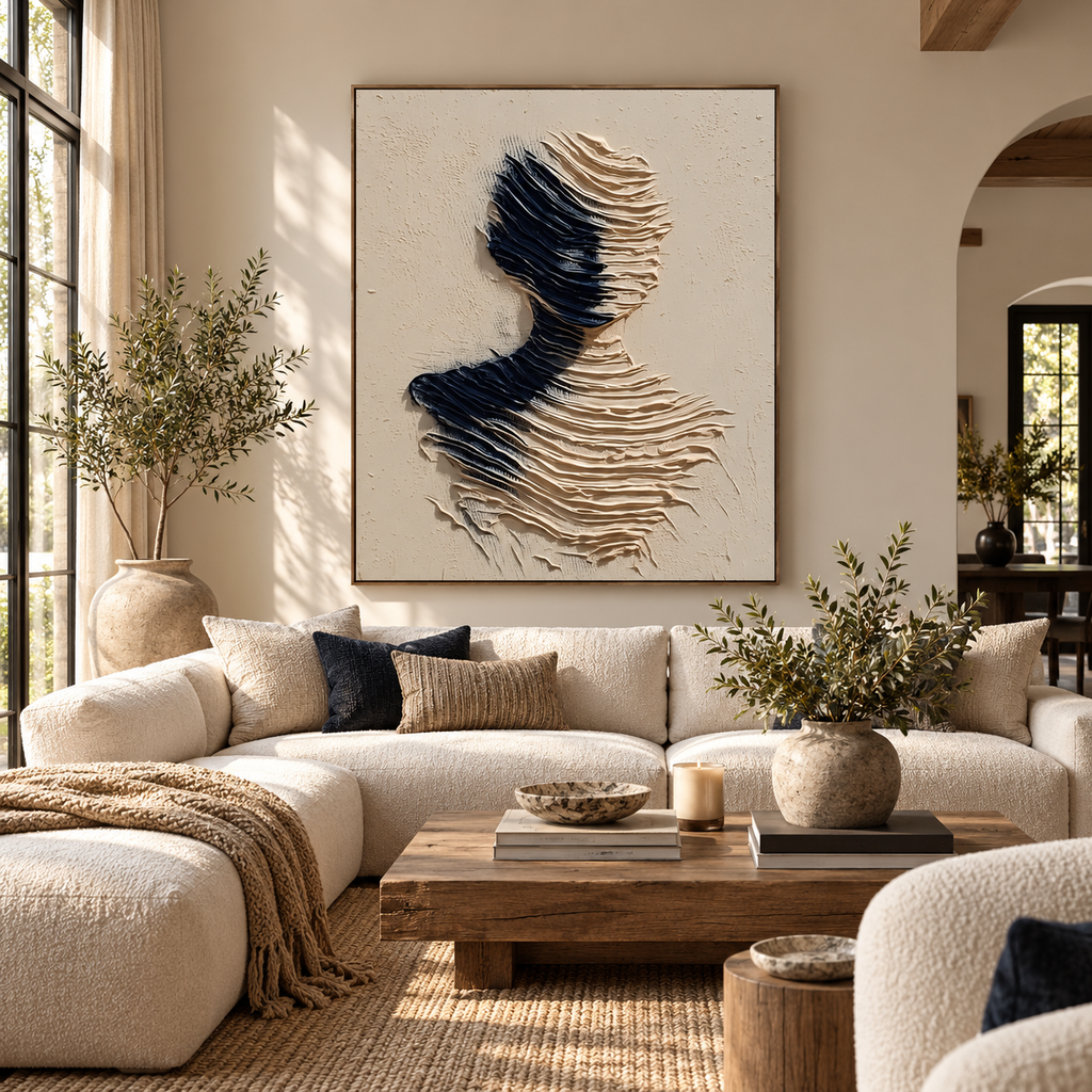 ARBYNART 3D Textured Art | Monochrome Wave Figure