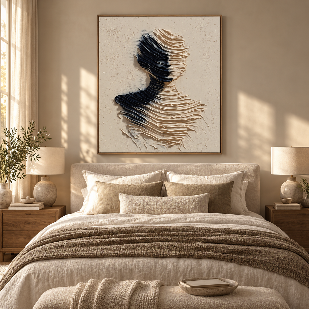ARBYNART 3D Textured Art | Monochrome Wave Figure