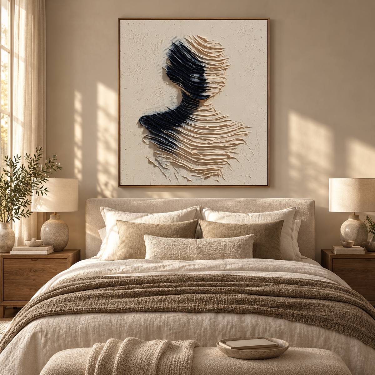 ARBYNART 3D Textured Art | Monochrome Wave Figure