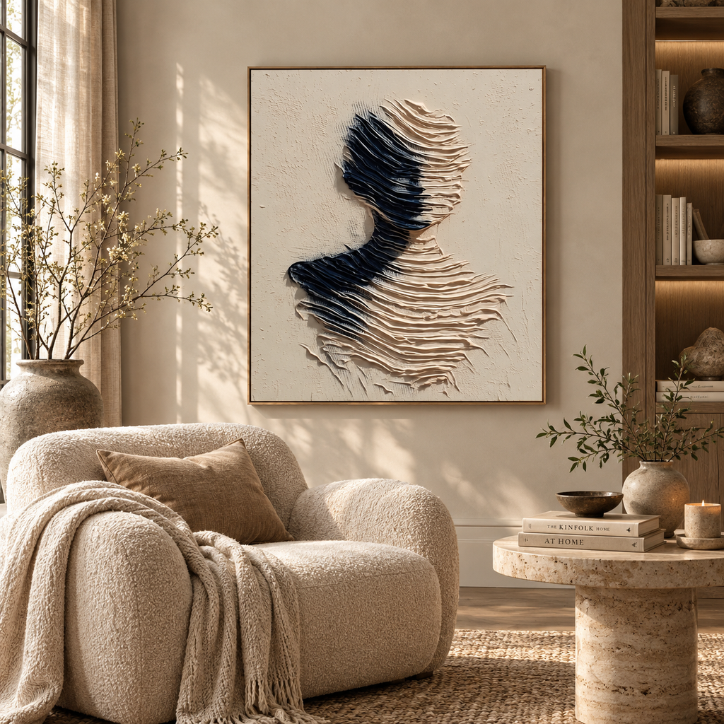 ARBYNART 3D Textured Art | Monochrome Wave Figure