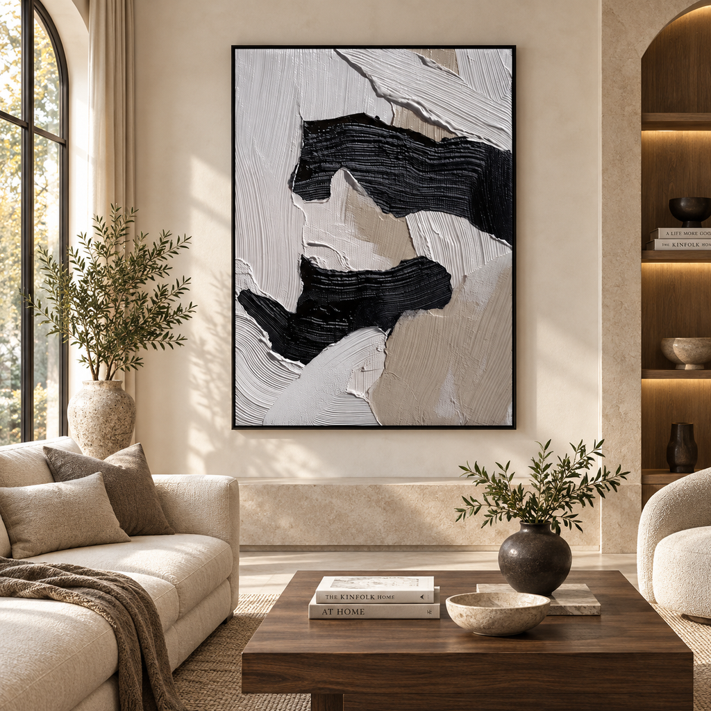 ARBYNART 3D Textured Art | Monochrome Wave Strokes
