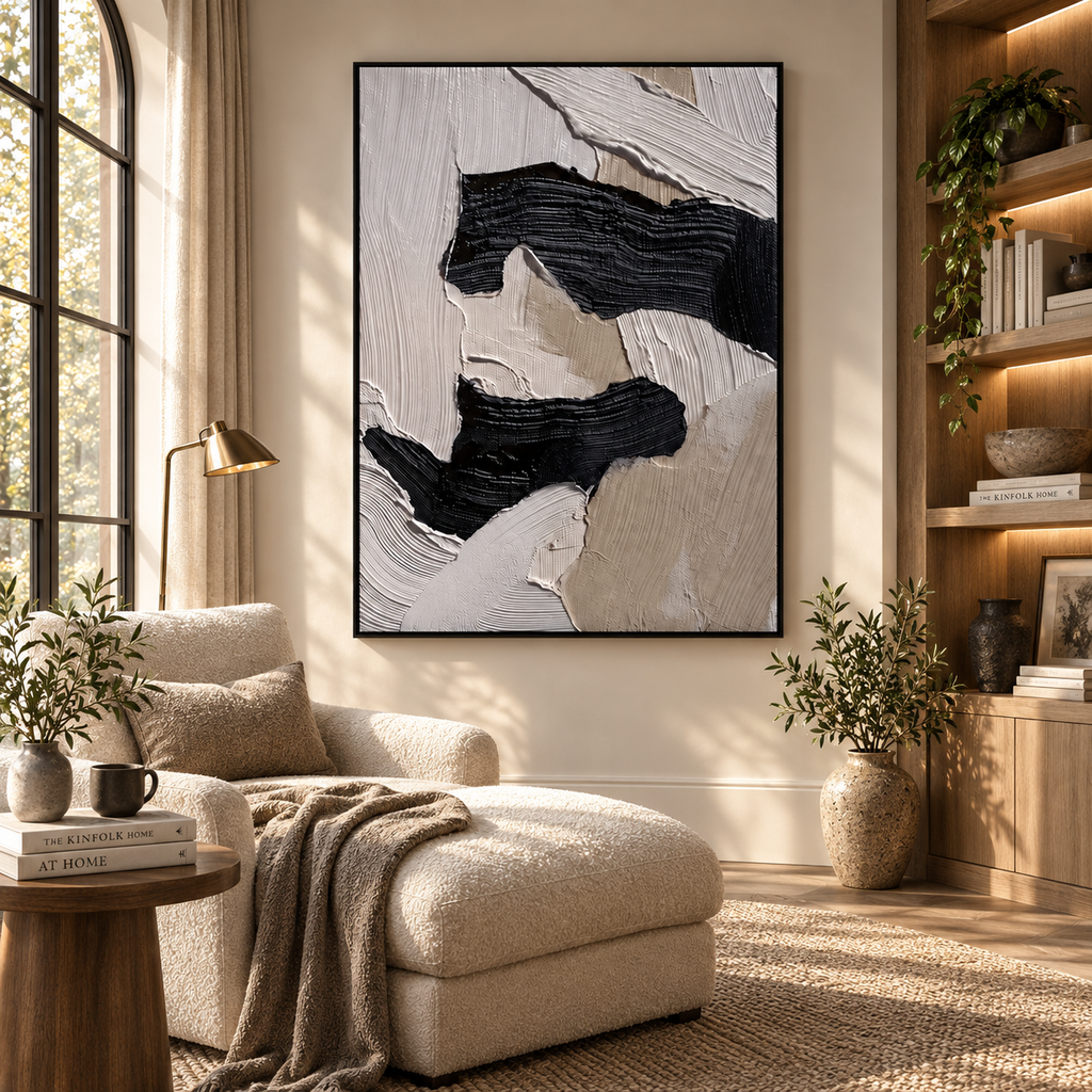 ARBYNART 3D Textured Art | Monochrome Wave Strokes