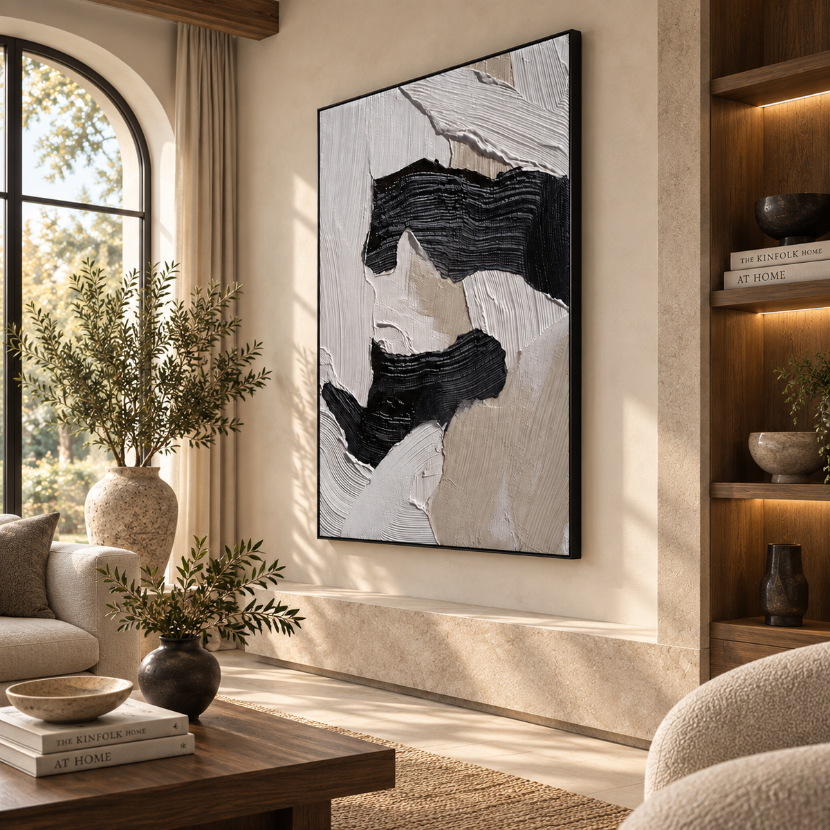 ARBYNART 3D Textured Art | Monochrome Wave Strokes