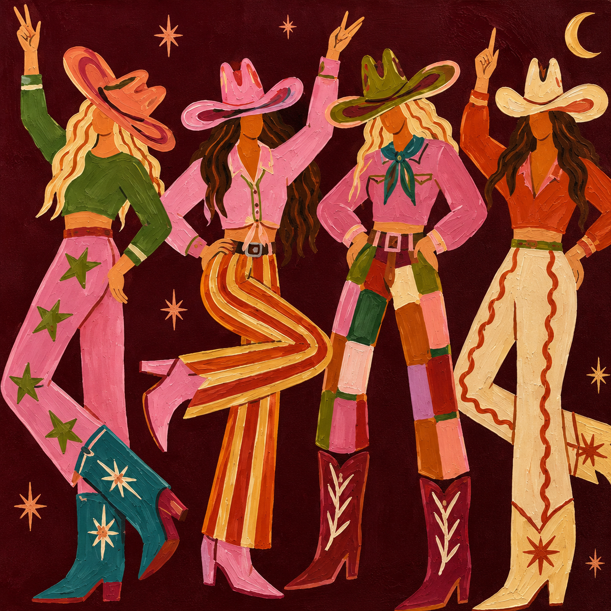 ARBYNART POP Art | Moonlit Cowgirl Dance Quartet