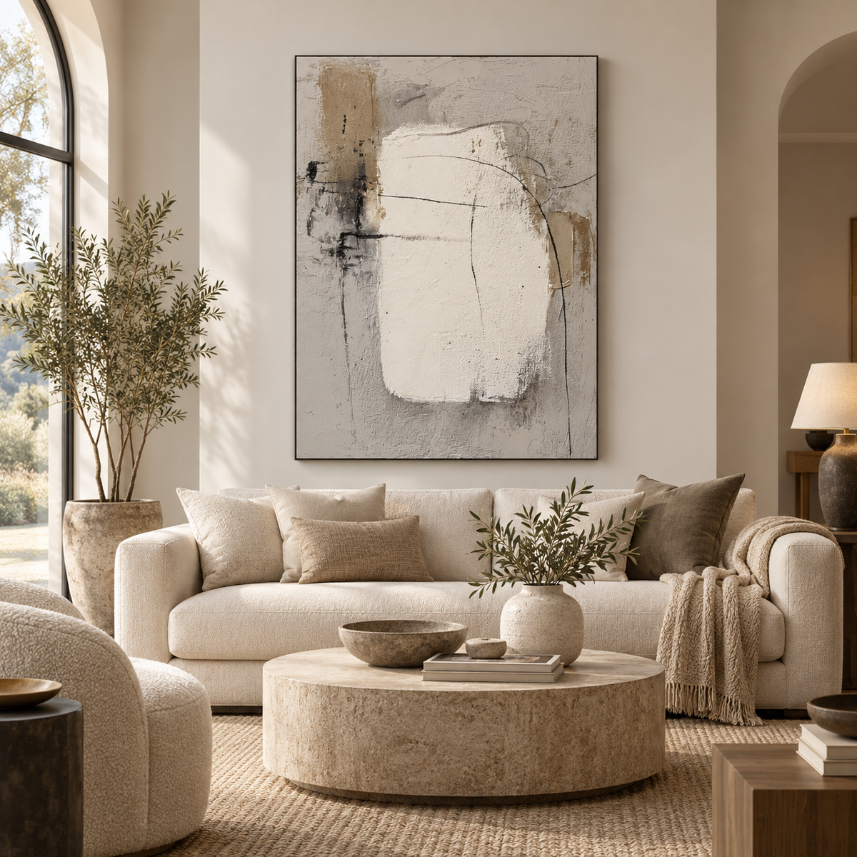 ARBYNART 3D Textured Art | Neutral Block Lines