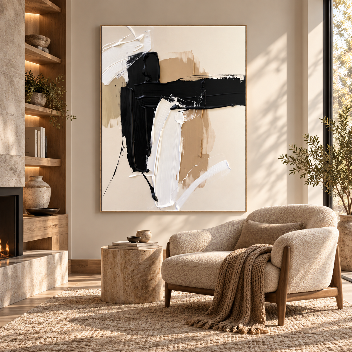 ARBYNART 3D Textured Art | Neutral Brush Flow
