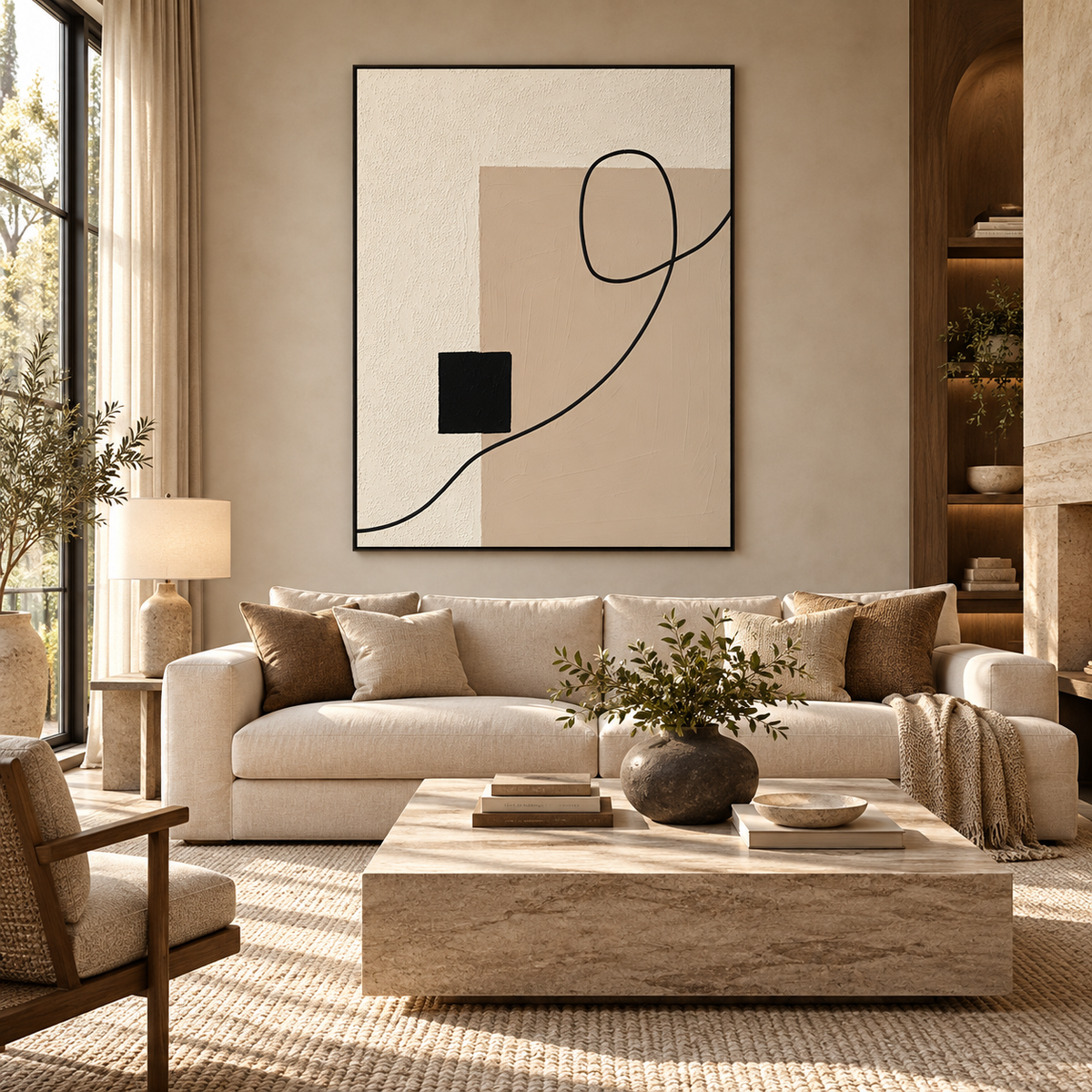 ARBYNART 3D Textured Art | Neutral Geometric Line Relief