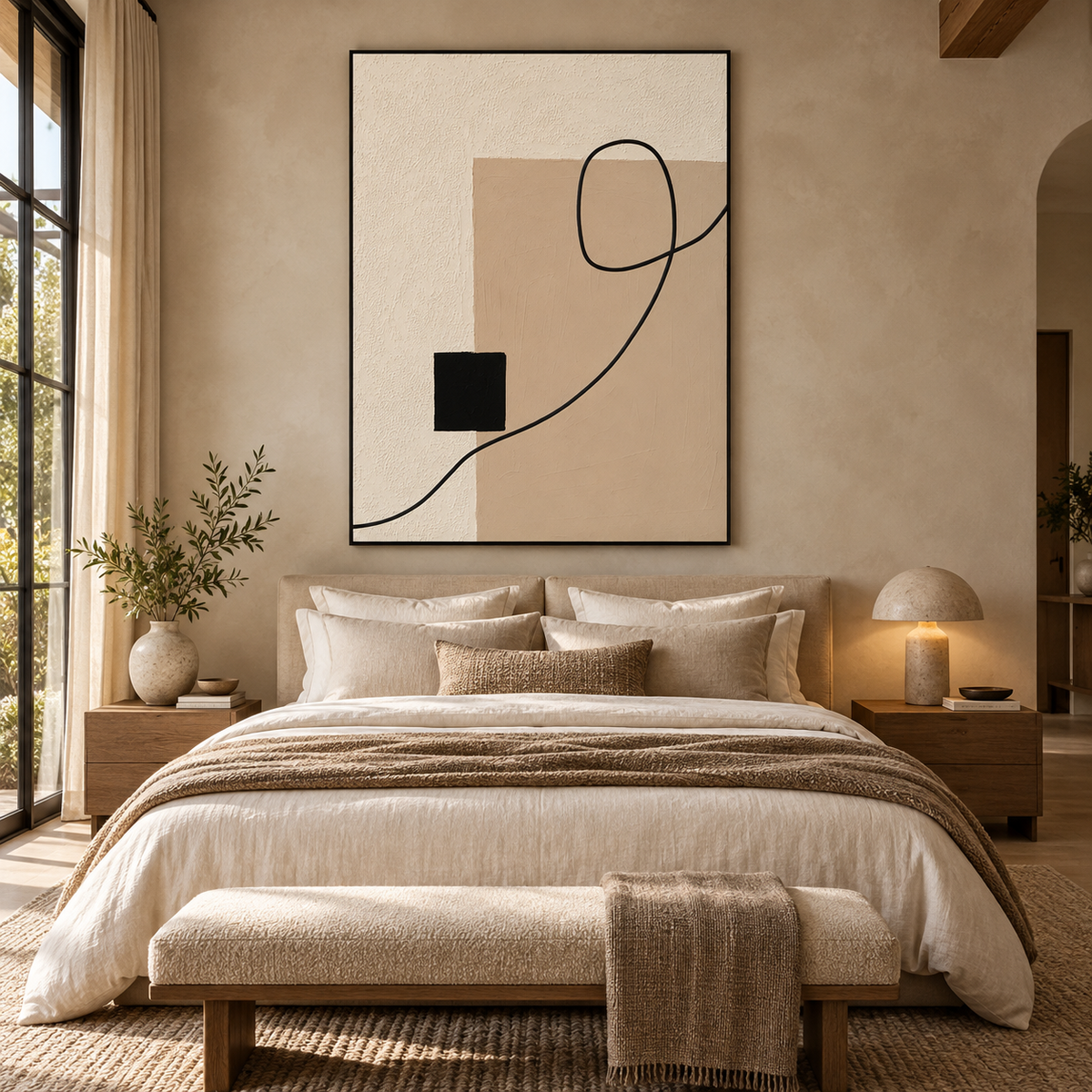 ARBYNART 3D Textured Art | Neutral Geometric Line Relief