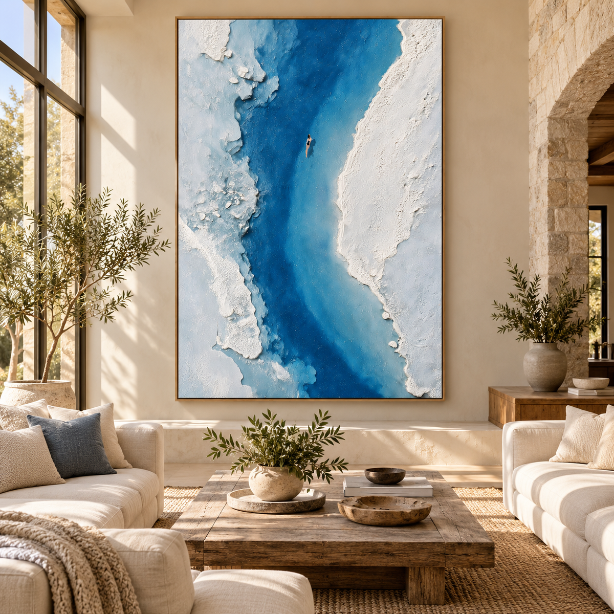 ARBYNART 3D Textured Art | One Swimmer in a Blue Channel