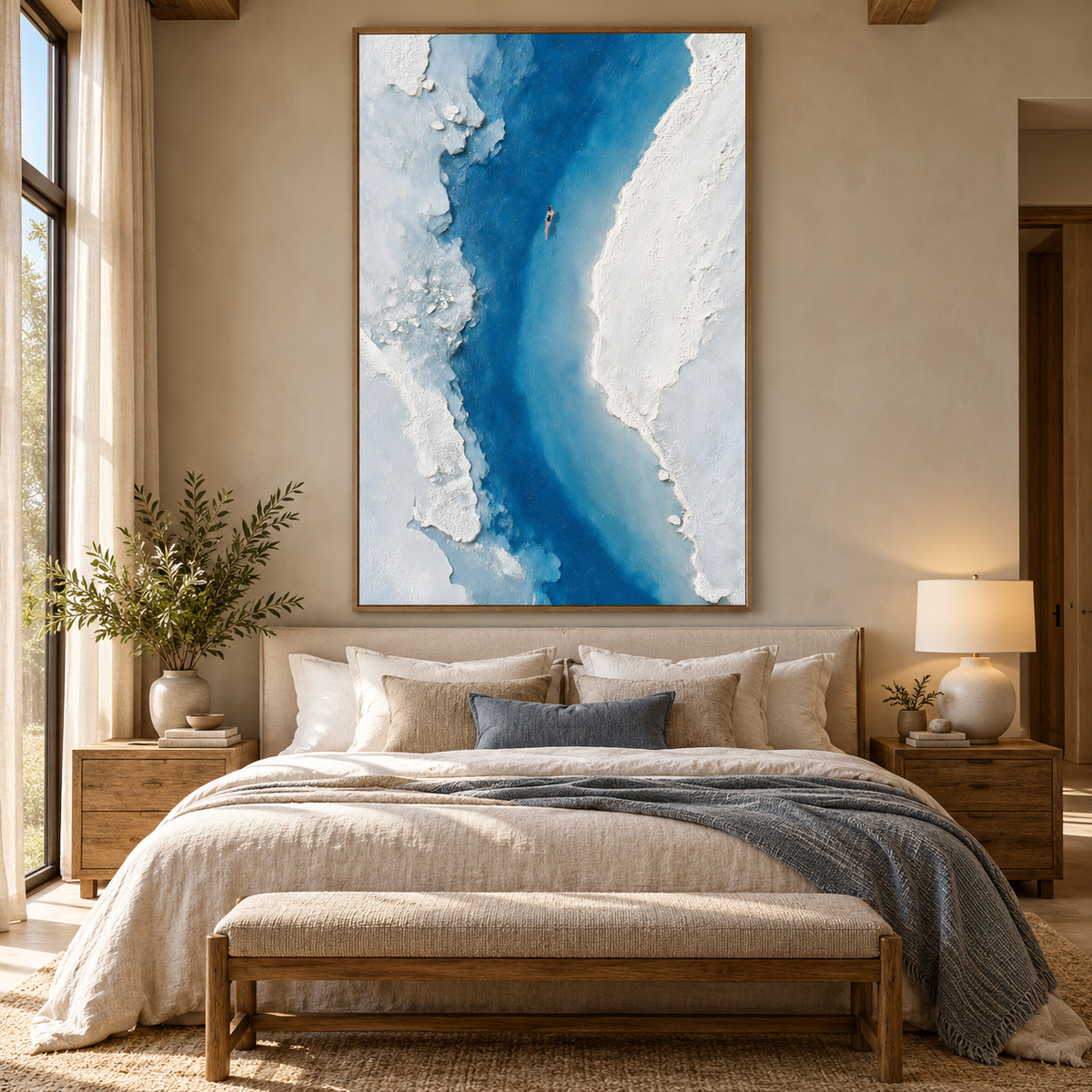 ARBYNART 3D Textured Art | One Swimmer in a Blue Channel