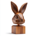 Hand-Carved Geometric Rabbit Head Sculpture — rabbit wood sculpture