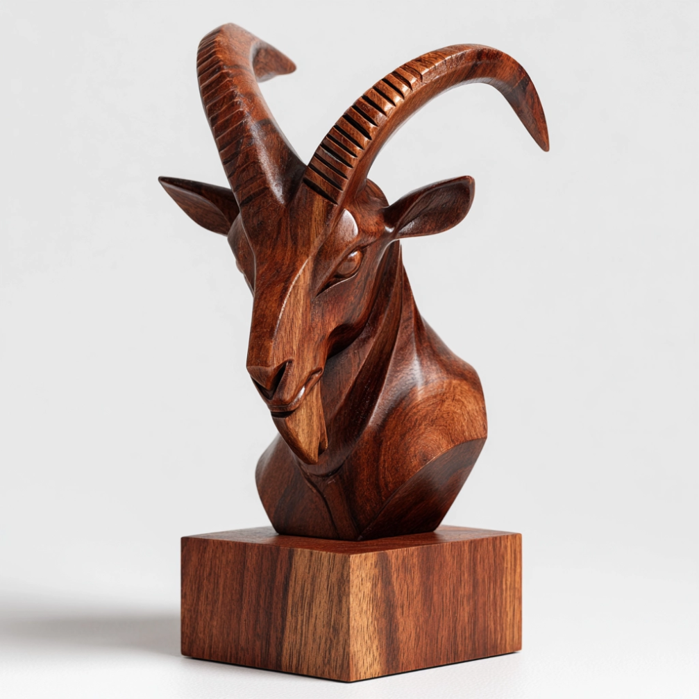 Stylized Ibex Sculpture — ibex wood sculpture
